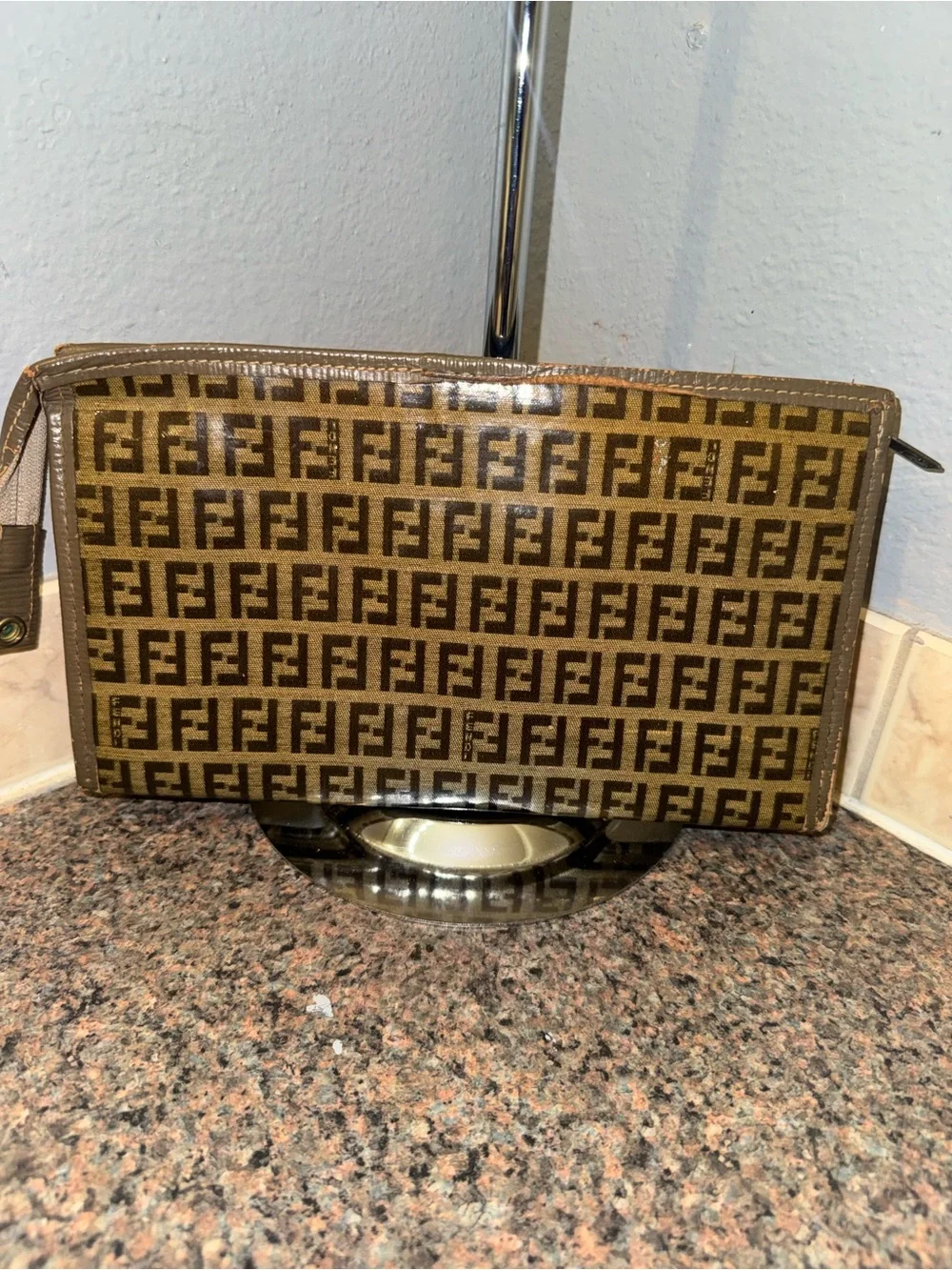 Fendi Zucchino FF vintage Monogram Canvas Clutch Pouch authentic